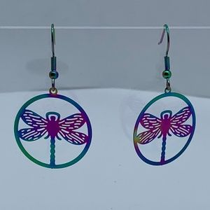 NWT. Handmade Shimmering Iridescent Rainbow Metal Earrings!